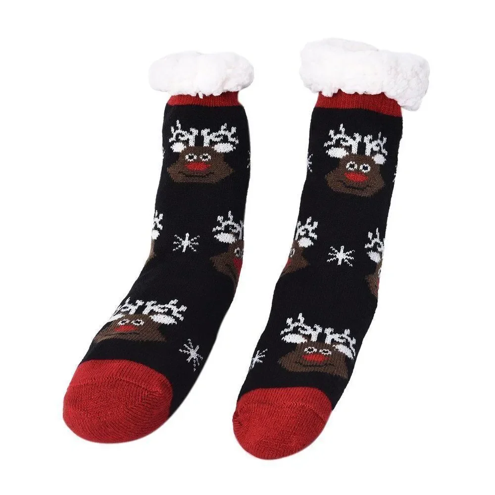 Reindeer Pattern Sherpa Lined Slipper Socks